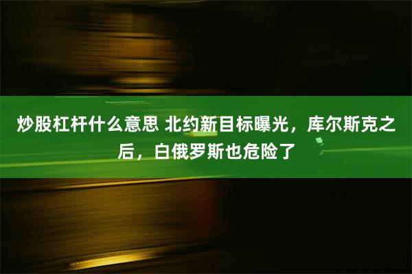 炒股杠杆什么意思 北约新目标曝光，库尔斯克之后，白俄罗斯也危险了